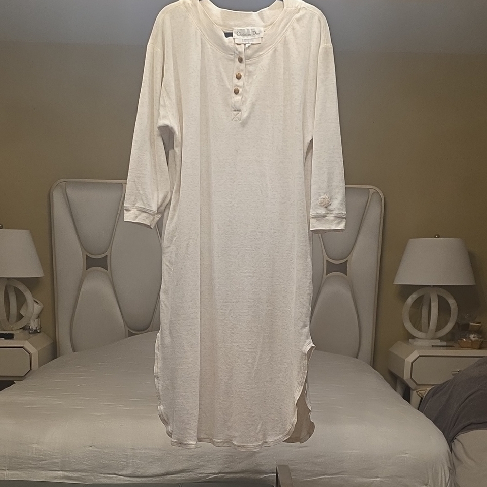 Dior-I.Magin Colaboration Vintage Cream Long-Sleeve Henley Night Gown Size M